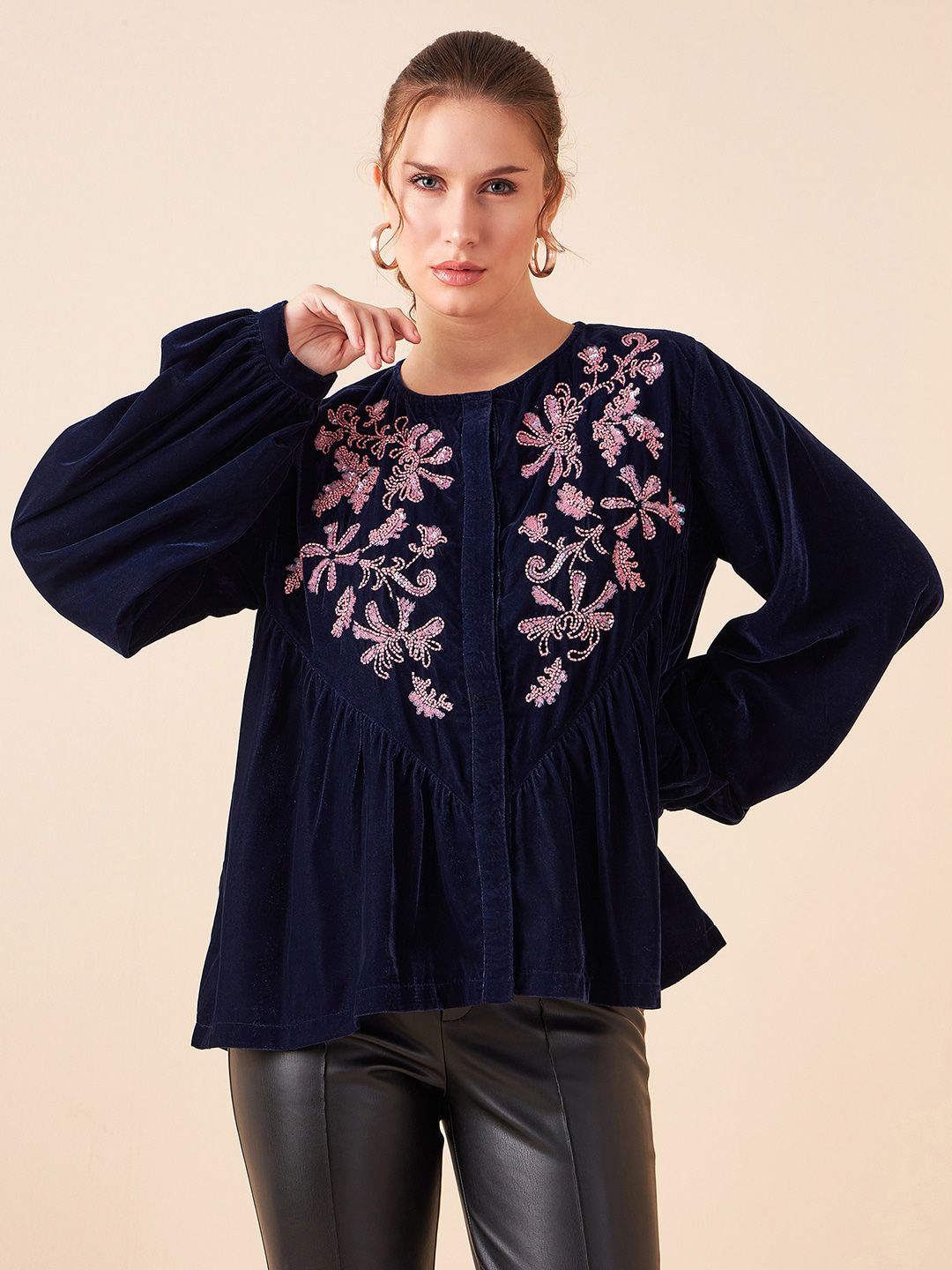 Antheaa Women Embroidered Velvet Tailored Jacket