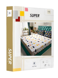 KLOTTHE White & Yellow Geometric Fitted 300TC Double King Cadar 2 Sarung Bantal