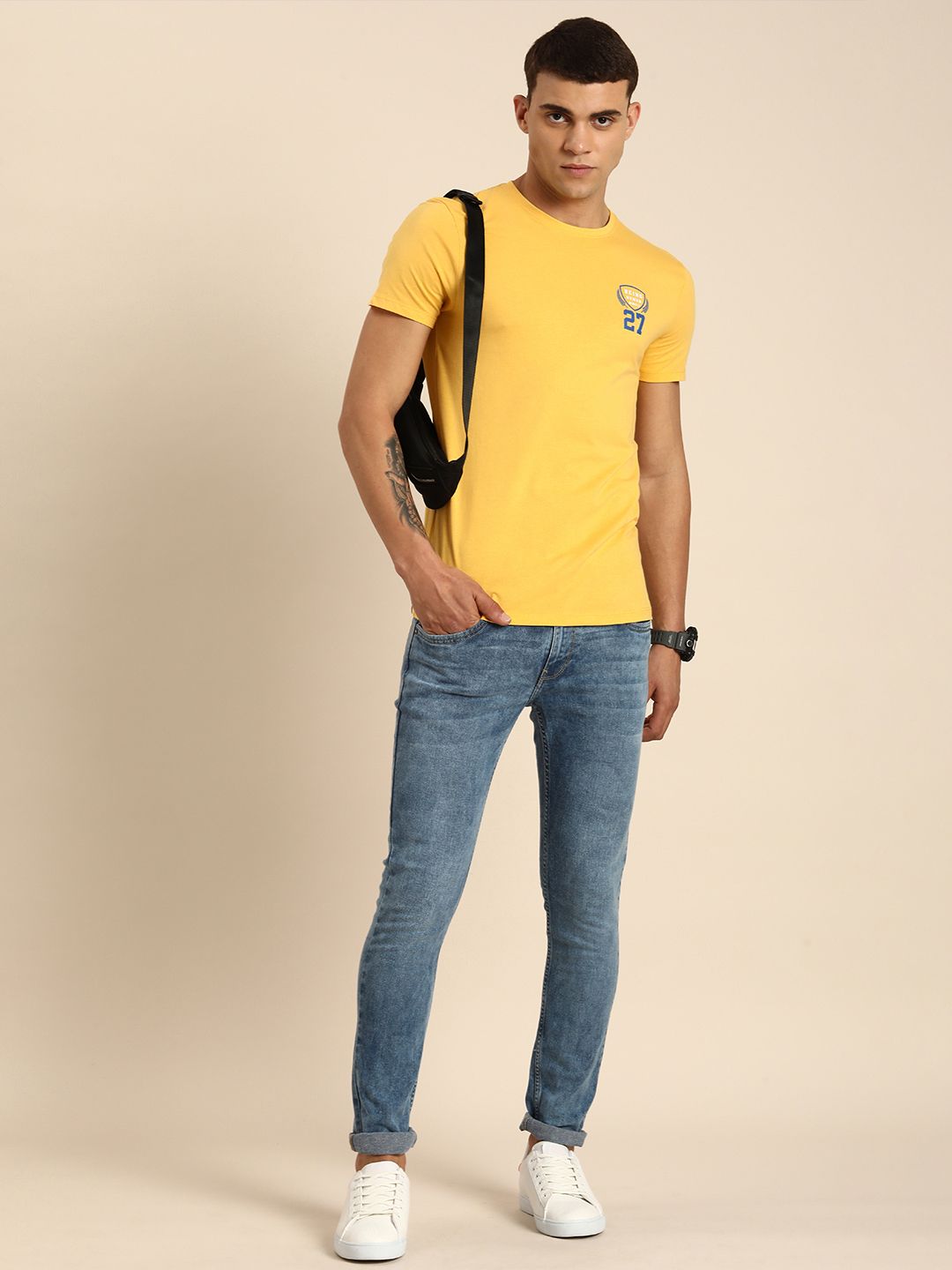 Being Human Solid With Minimal Print Pure Cotton Casual T-shirt