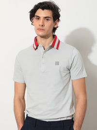 RARE RABBIT Men Divide Polo Collar Slim Fit Cotton T-Shirt