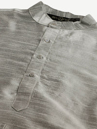 SOJANYA Men Grey & Navy Blue Self-Design Kurta with Churidar & Nehru Jacket
