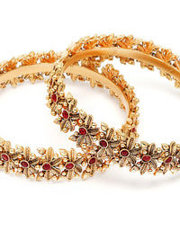 KARATCART Set Of 2 Gold-Plated Kundan-Studded Bangles