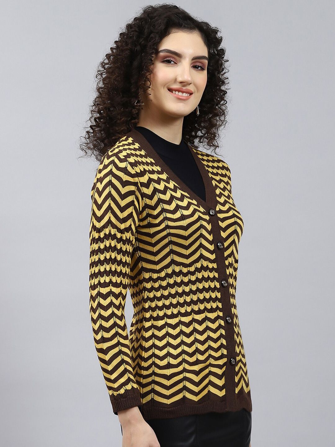 Monte Carlo Geometric Striped Woollen Cardigan