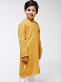 SOJANYA Boys Mustard Yellow Cotton Silk Thread Work Kurta