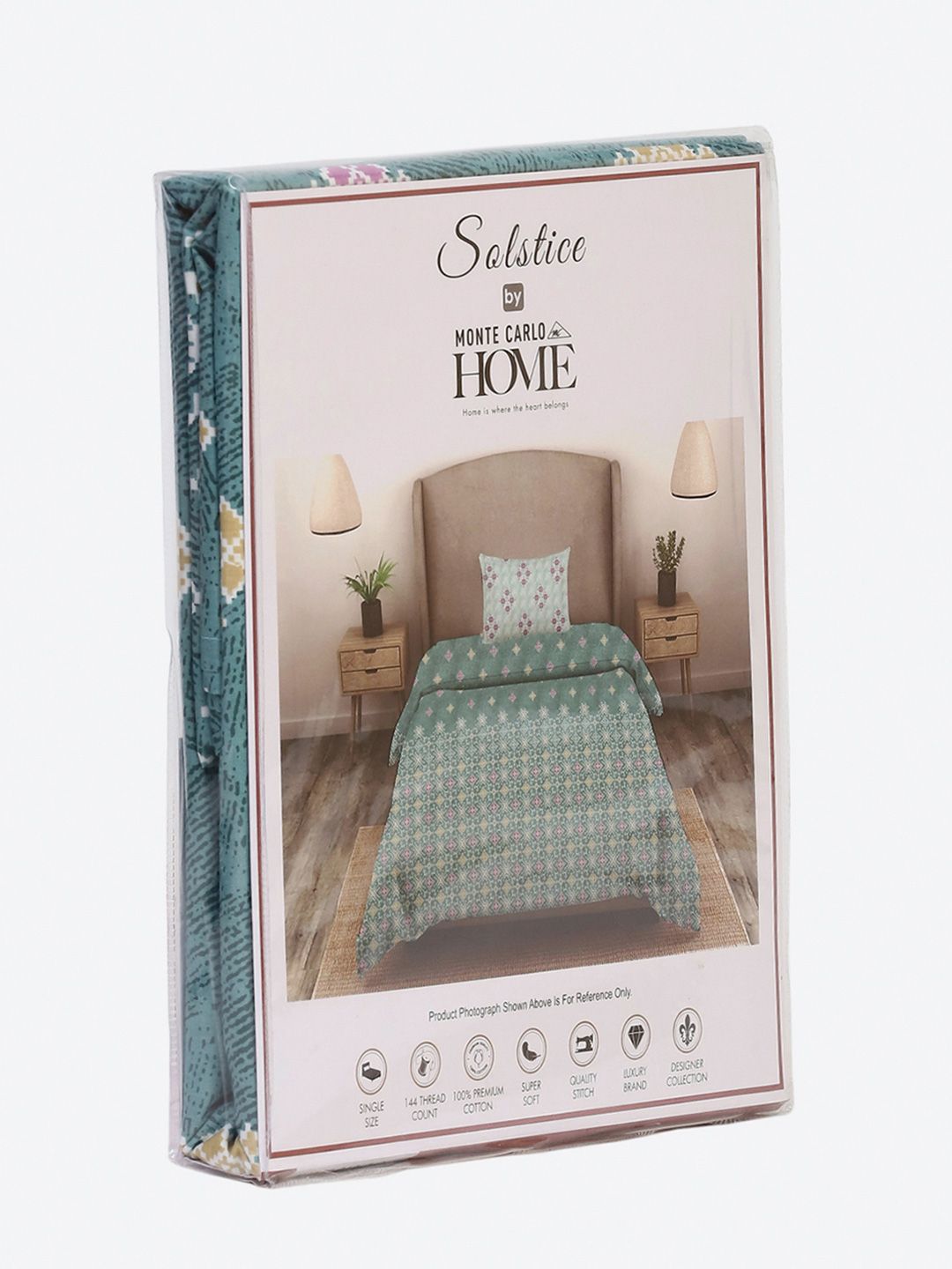 Monte Carlo Sea Green & Pink Printed 144 TC Single Bedsheet Set 2.29 m x 1.52 m
