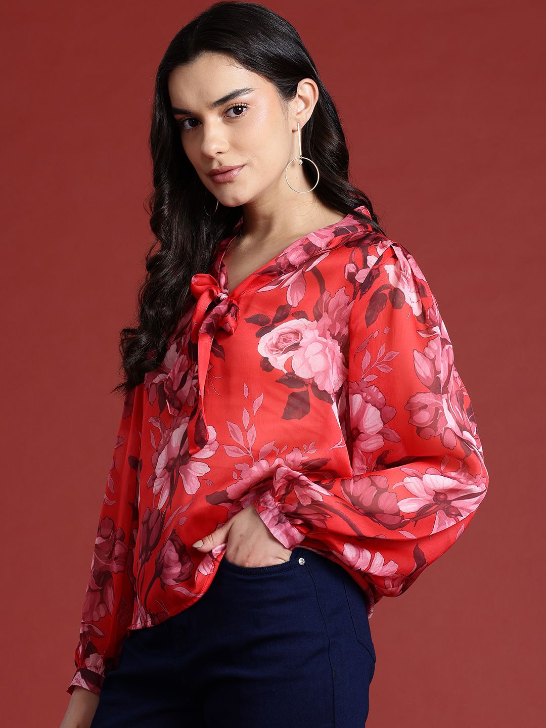 all about you Floral Print Tie-Up Neck Top