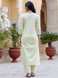KALINI Floral Embroidered Thread Work Pure Cotton Straight Kurta With Trousers & Dupatta