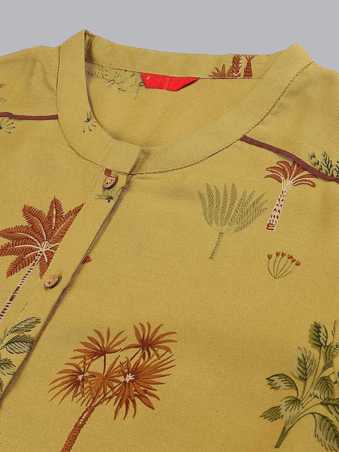 W Floral Printed Mandarin Collar Roll-Up Sleeves Pathani Kurta