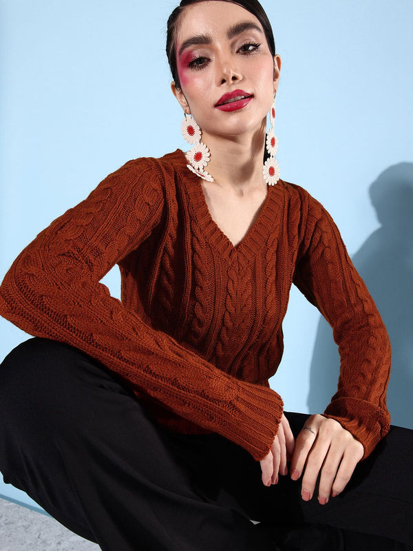 Dressberry Women Cable Knit Long Sleeves Pullover Sweater