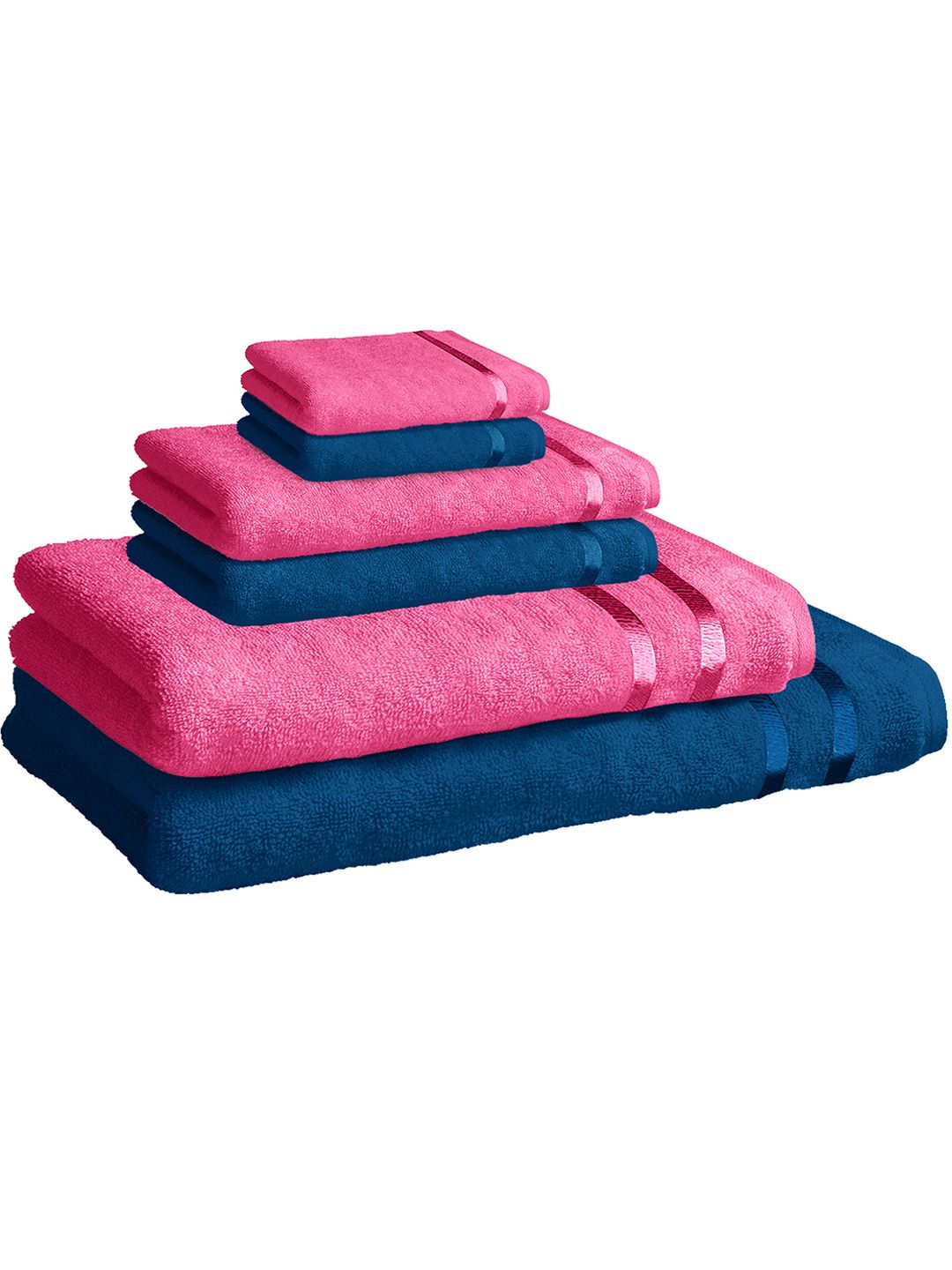 Story@home Navy Blue & Pink 6 Pieces Solid 450 GSM Towel Set