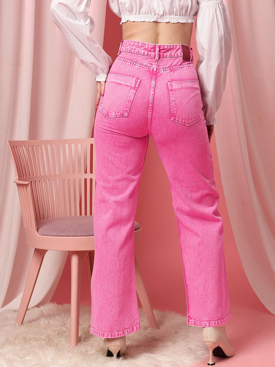 STREET 9 Women Comfort Straight Fit High-Rise Clean Look Pure Cotton Jeans