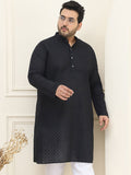 SOJANYA PLUS Size Lelaki Hitam Sulam Kurta Kapas Tulen