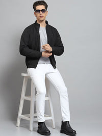 Monte Carlo Men Mock Collar Solid Cotton Casual Lightweight Bomber Jacket