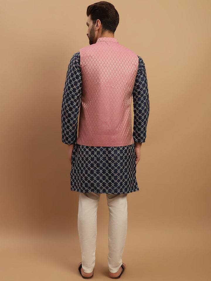 SOJANYA Geometric Embroidered Regular Kurta with Churidar & Woven Design Nehru Jacket