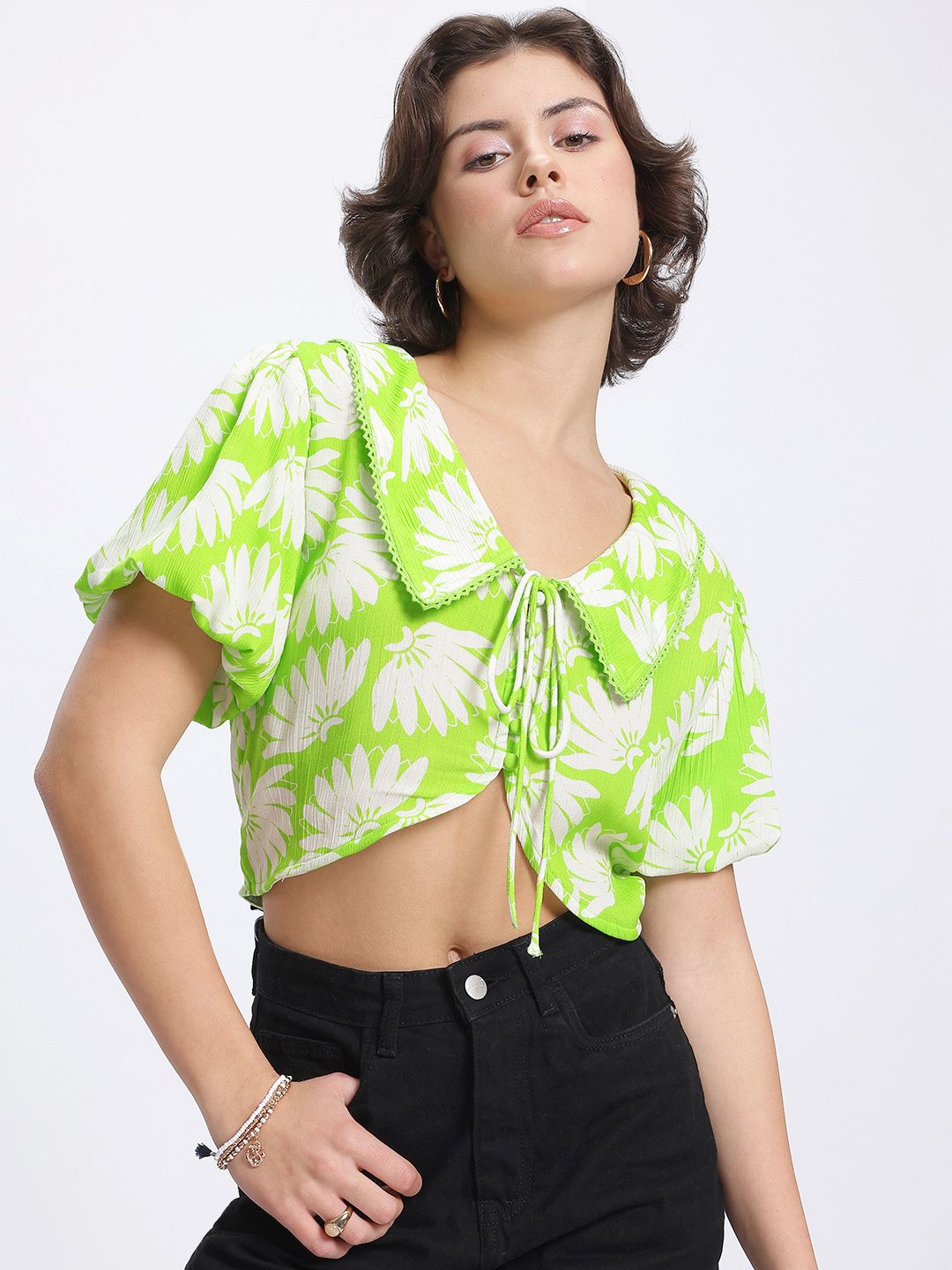 DressBerry Tropical Printed Shirt-Style Top