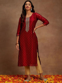Libas Ethnic Motifs Woven Design Thread Work Detail Chanderi Silk Straight Kurta