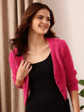 STREET 9 V-Neck Ribbed Button Detail Acrylic Cardigan Sweater