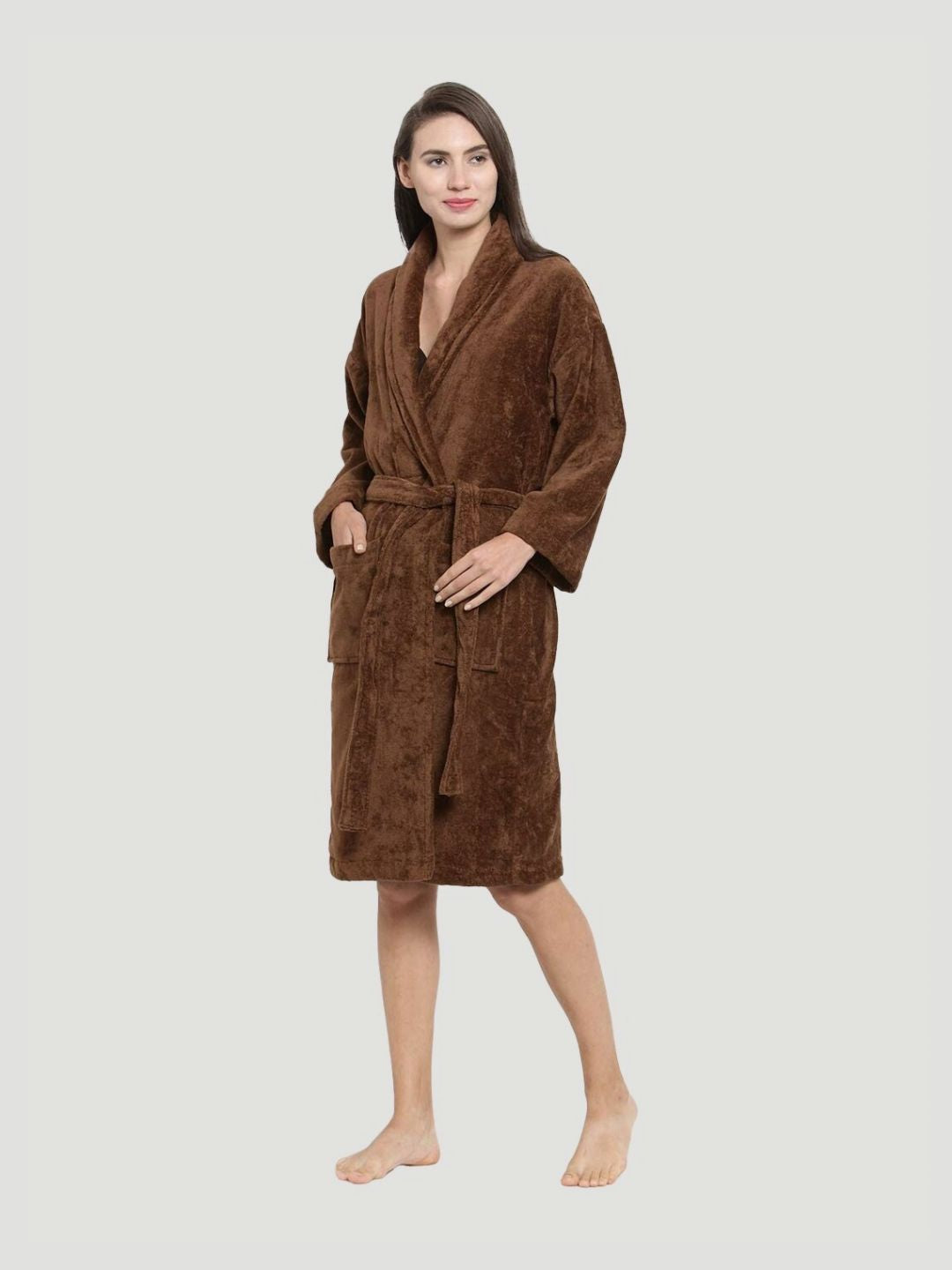 MYTRIDENT Women Brown  Cotton Bath Robe With 2 Front Pockets