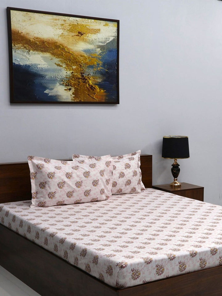 BOMBAY DYEING Yellow & Blue Floral 160 TC Queen Bedsheet with 2 Pillow Covers