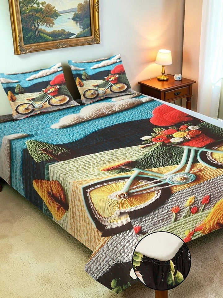 Moda Rapido X KLOTTHE Blue & Red 400 TC King Bedsheet with 2 Pillow Covers