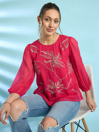 Antheaa Floral Embroidered Chiffon Top