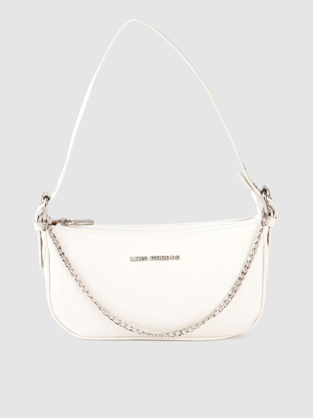 Lino Perros White Croc Textured Baguette Bag