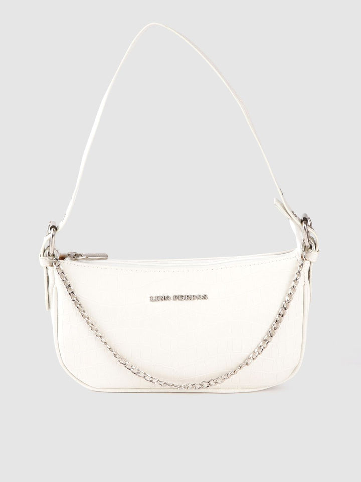 Lino Perros White Croc Textured Baguette Bag