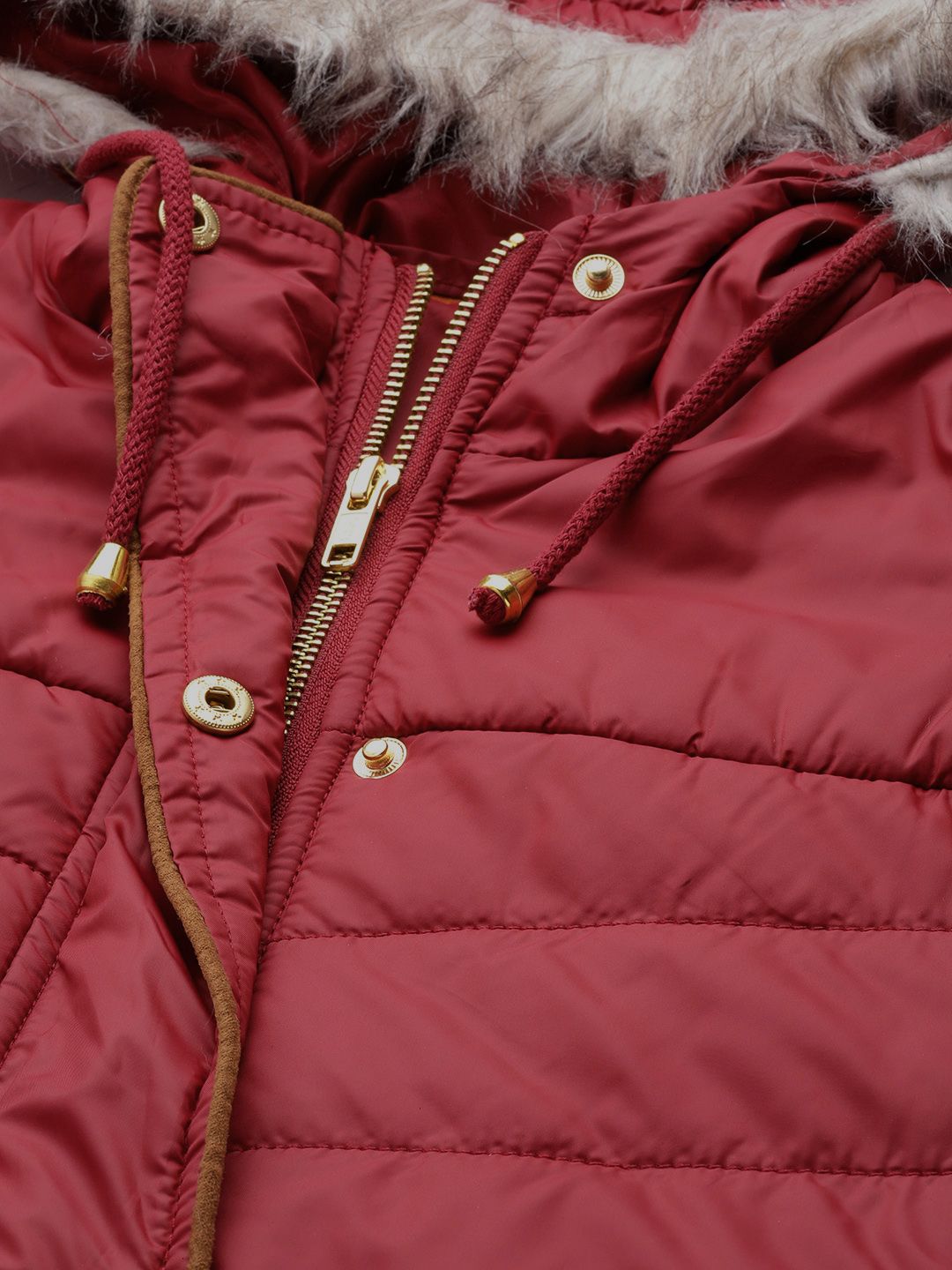 Dressberry Women Maroon Solid Hooded Longline Parka Jacket