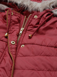 Dressberry Women Maroon Solid Hooded Longline Parka Jacket
