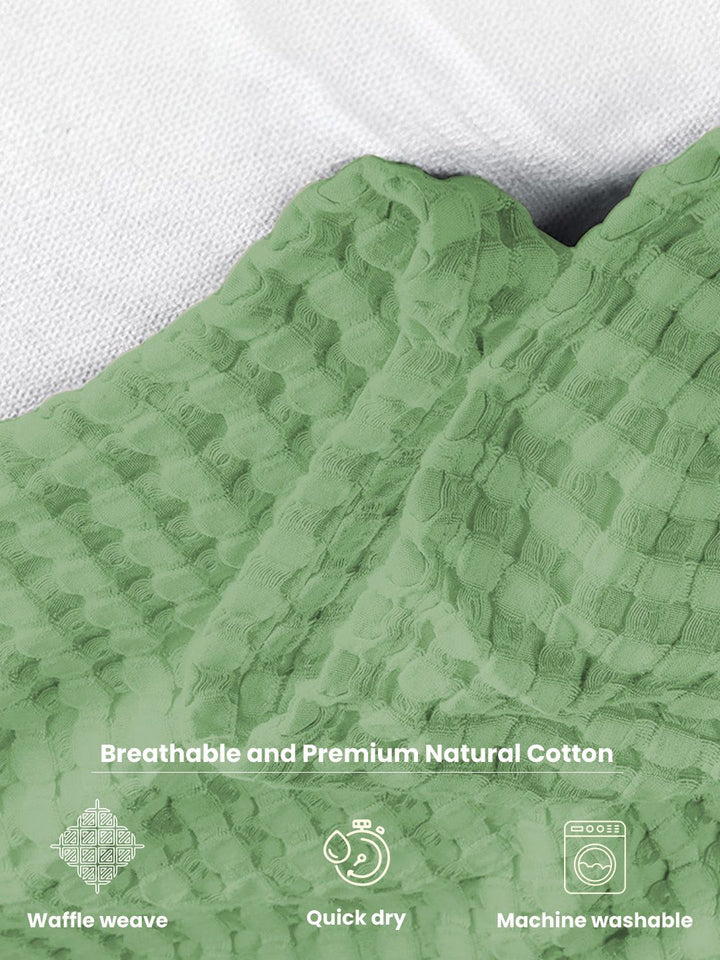 URBAN SPACE Green Checked AC Room 150 GSM Cotton Double Bed Waffle Weave Blanket
