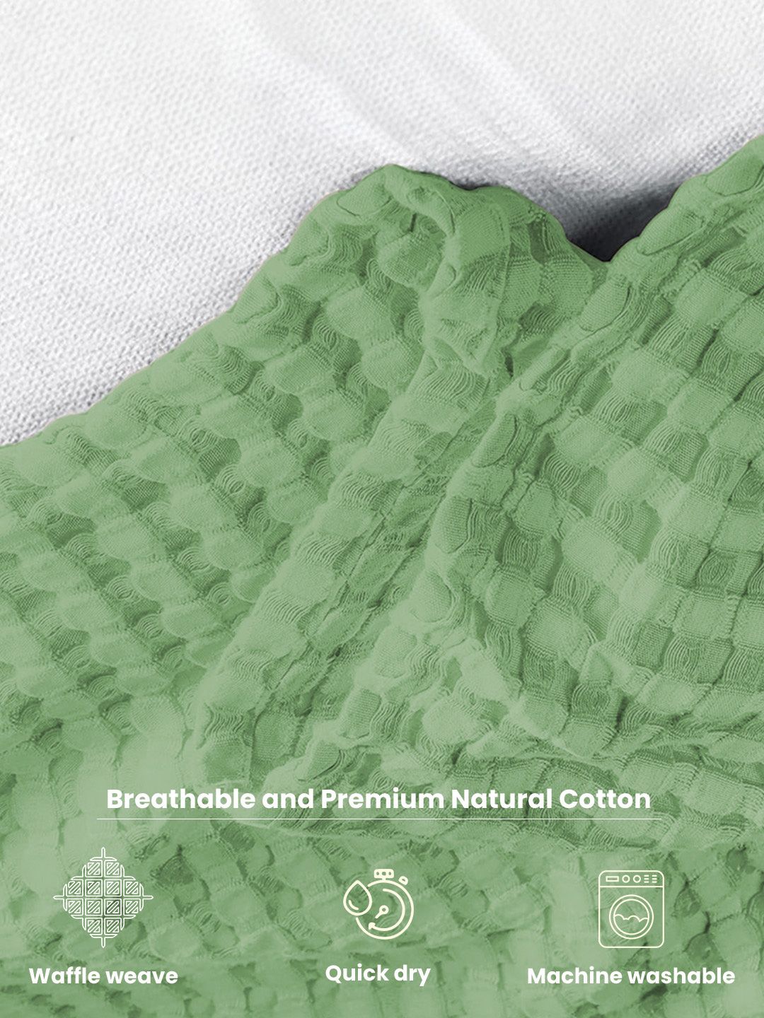 URBAN SPACE Green Checked AC Room 150 GSM Cotton Double Bed Waffle Weave Blanket