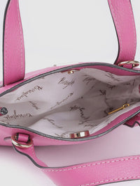 Berrylush Pink Solid Structured Handheld Bag with Detachable Sling Strap