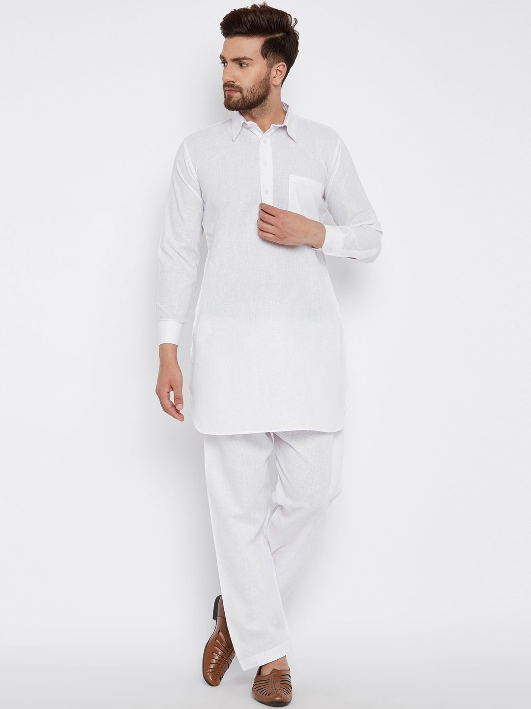 SOJANYA Men White Solid Straight Kurta