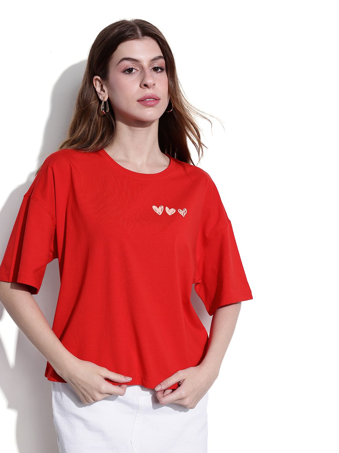 DressBerry Cherry Red Hearts Scribble Oversized T-shirt