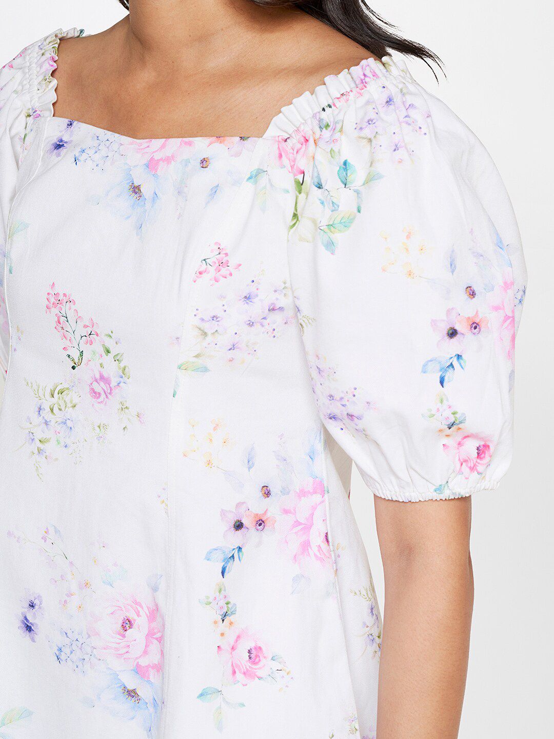 AND Smocked Floral Print A-Line Pure Cotton Dress
