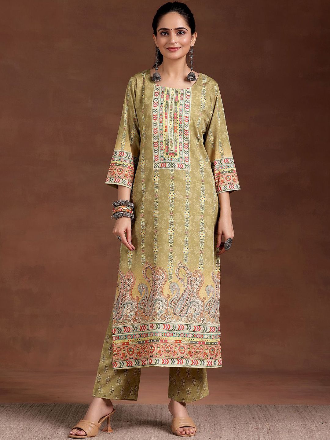 Libas Ethnic Motifs Printed Round Neck Straight Kurta