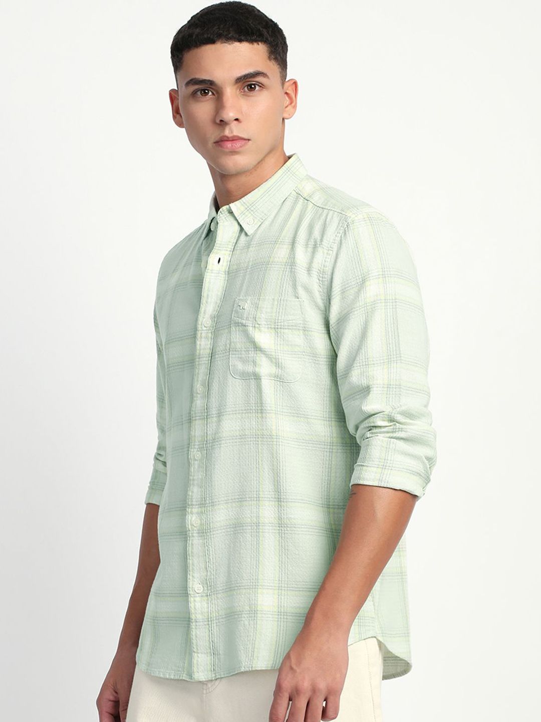 THE BEAR HOUSE Men Slim Fit Windowpane Checks Opaque Pure Cotton Casual Shirt