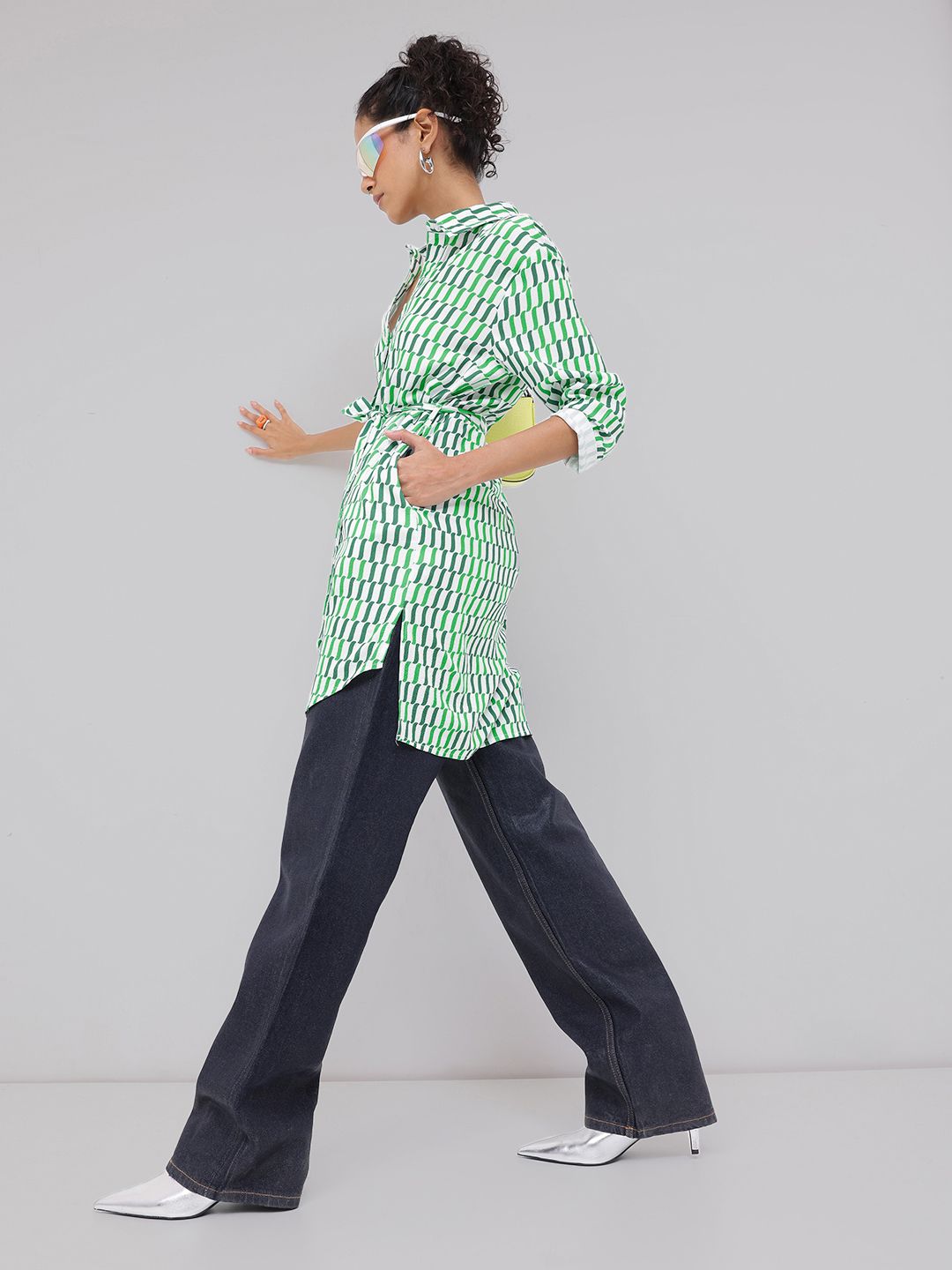 DressBerry Artistic Flair Printed Shirt Style Longline Top