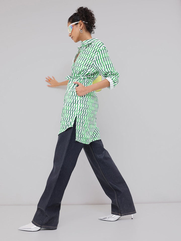 DressBerry Artistic Flair Printed Shirt Style Longline Top