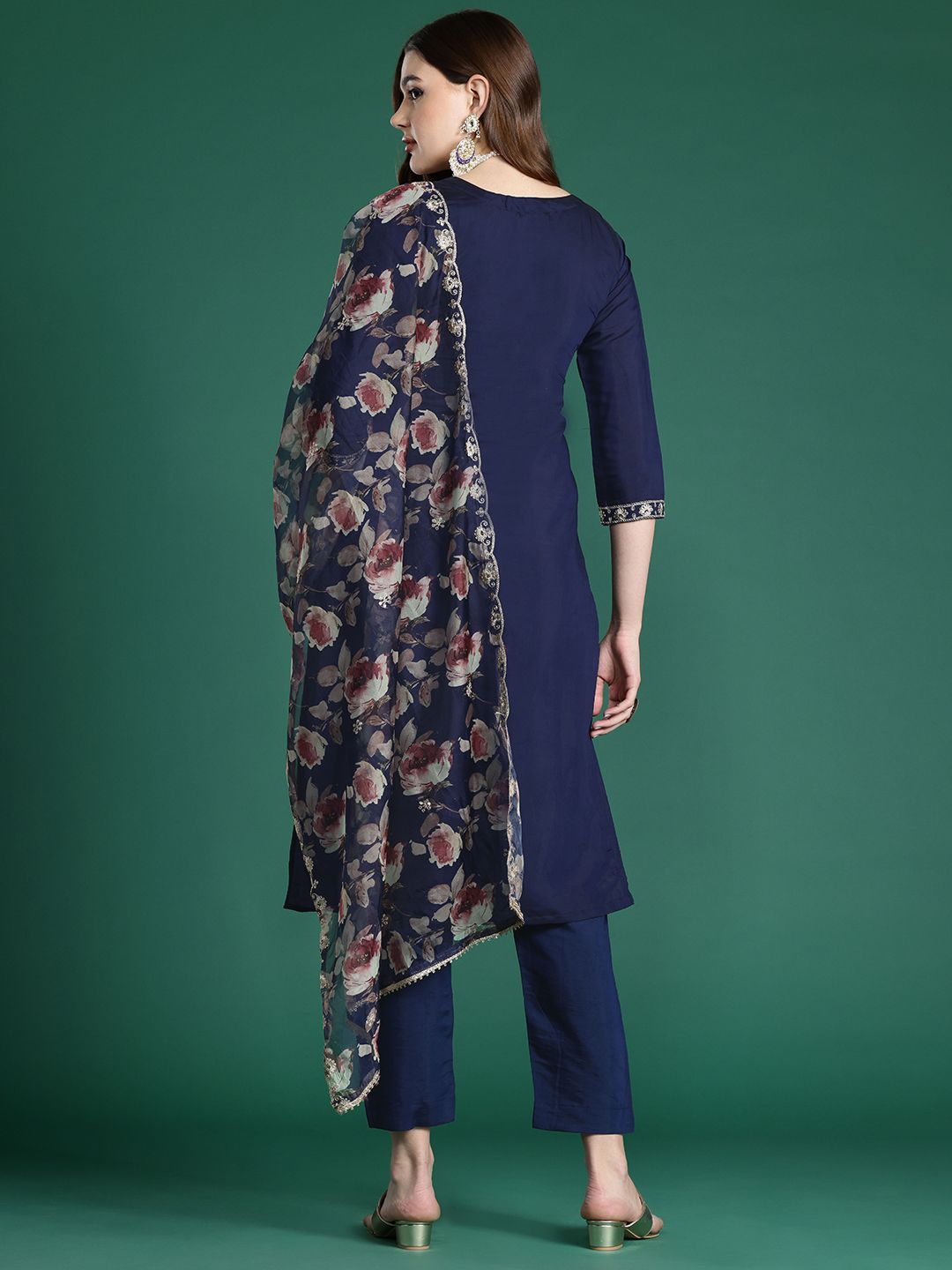 Indo Era Ethnic Motifs Embroidered Zari Kurta With Trousers & Dupatta
