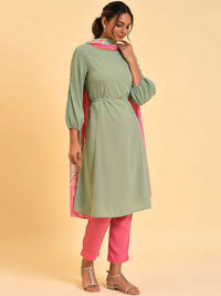 W Women Solid Kurta With Slim Pant & Dupatta