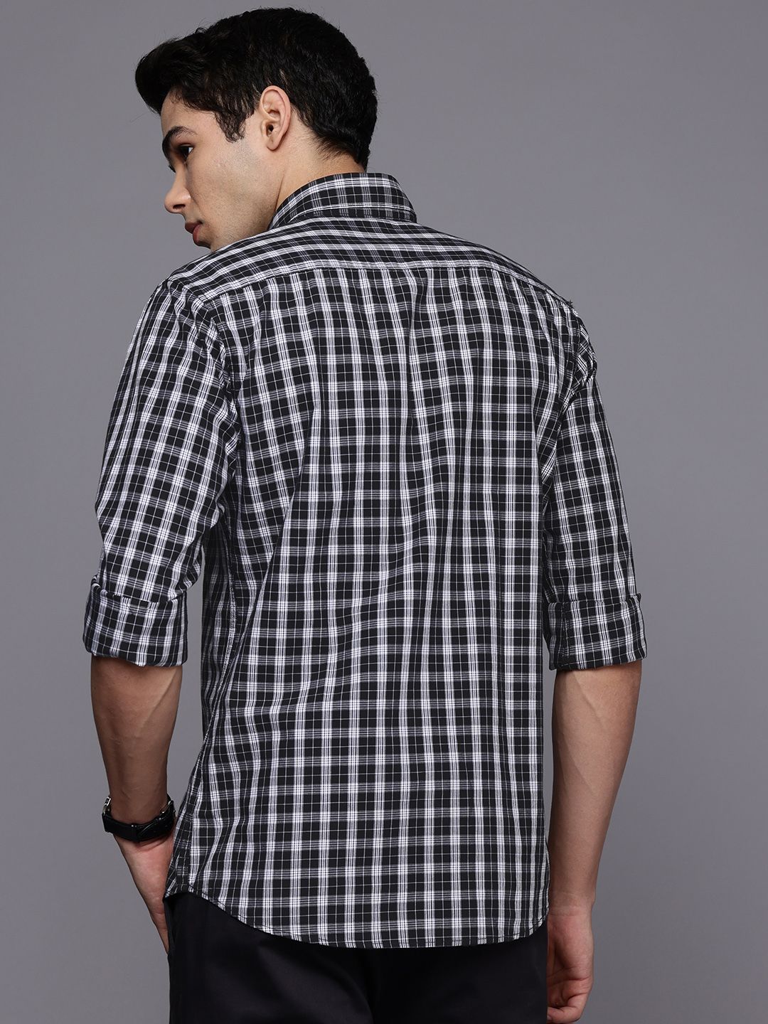 Raymond Pure Cotton Slim Fit Checked Casual Shirt