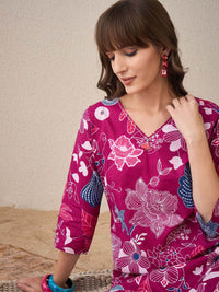 Indo Era Women Floral Printed Regular Pure Cotton Kurta with Trousers