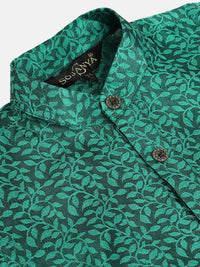 SOJANYA Boys Mustard Green Woven Design Mandarin Collar Jacquard Straight Kurta