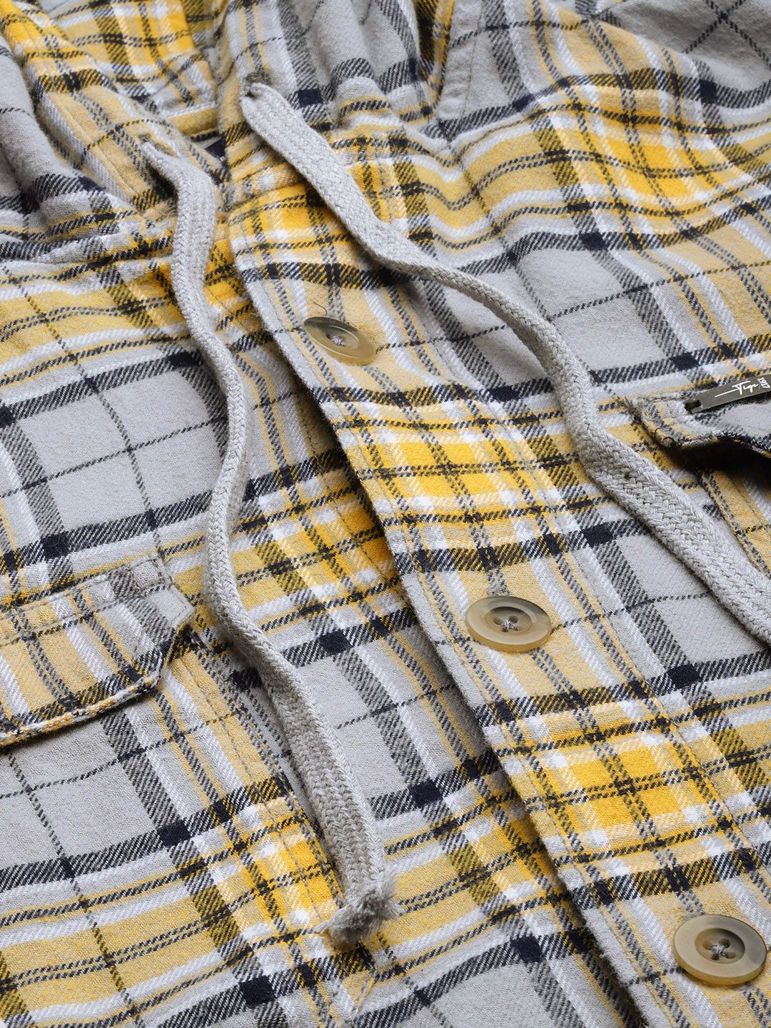 The Indian Garage Co Men Checkered Hooded Shirt with Double Flap Pockets