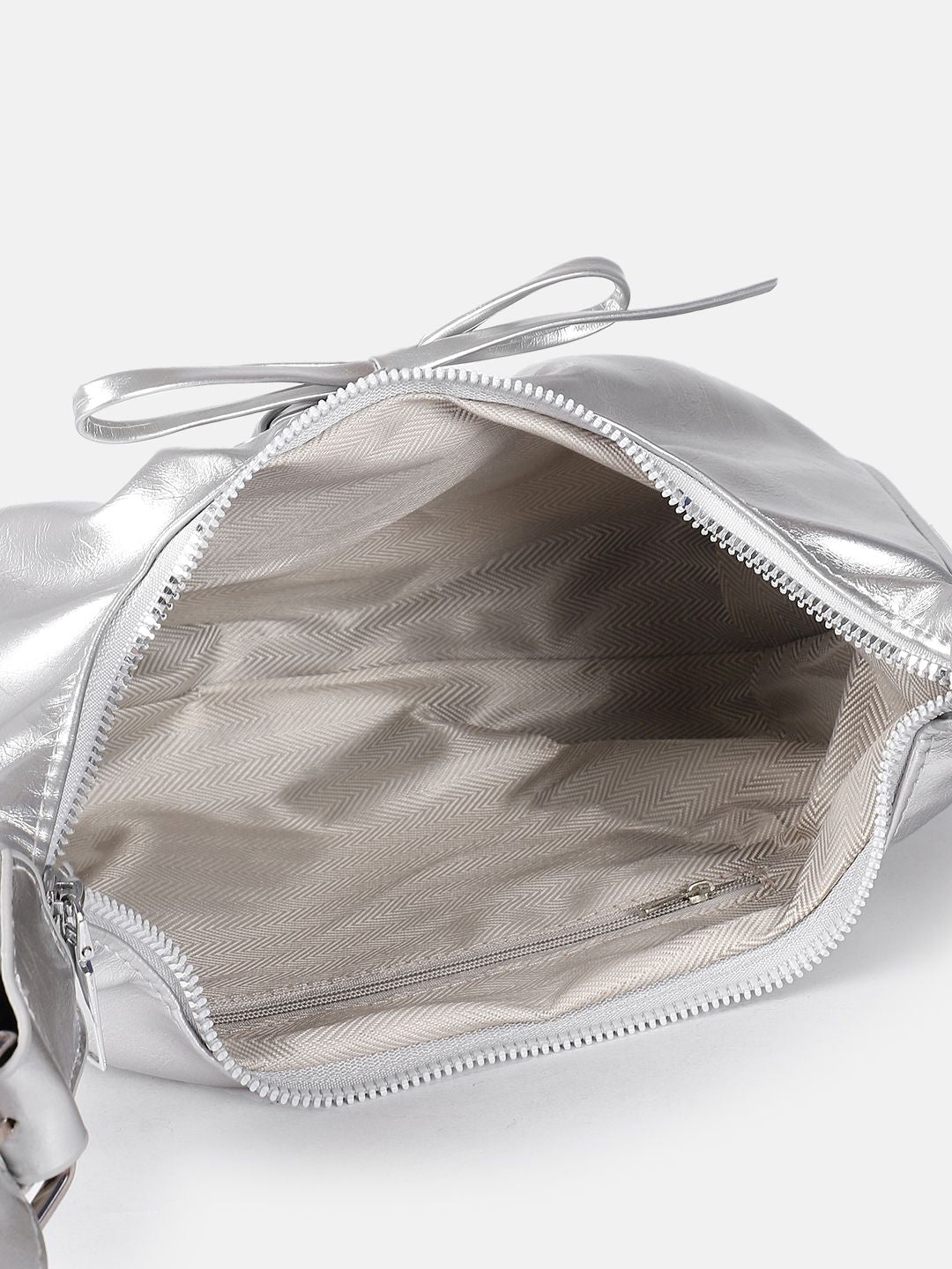 DressBerry Textured Half Moon Shoulder Bag with Bow Detail