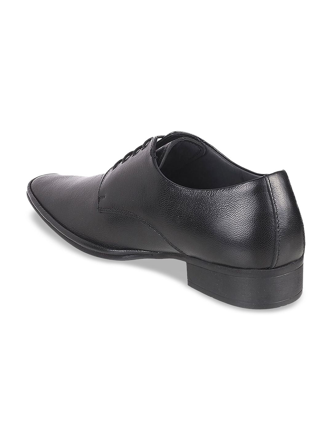 Metro Men Black Textured Leather Formal Derbys