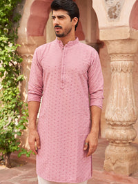 Jompers Geometric Embroidered Mandarin Collar Sequinned Straight Kurta