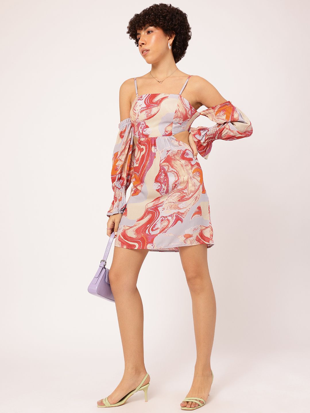 DressBerry Printed Cut-Out Detail Mini Sheath Dress