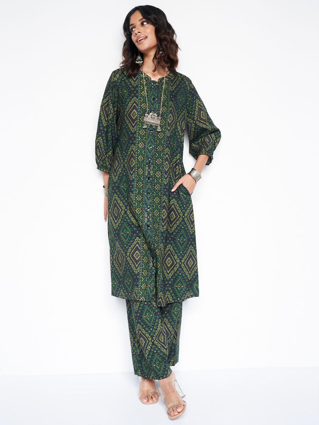Global Desi Printed Panelled Kurta With Palazzos
